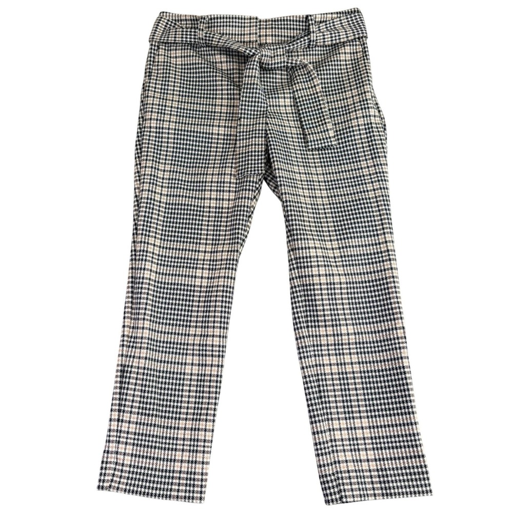 Ann Taylor Black and White Plaid Tie-Waist Trousers